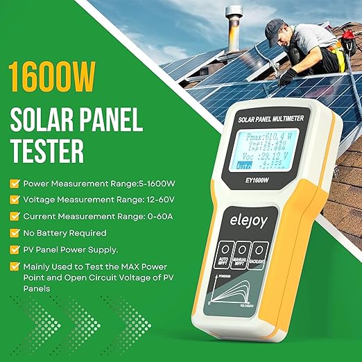 EY1600W Solar Panel Tester Multimeter DC/AC Solar Panel Watt Meter Photovoltaic Panel Solar Tracker Auto &amp Manual MPPT Open Circuit Volt Current Troubleshoot Utility Tool Backlit LCD (Upgrade)