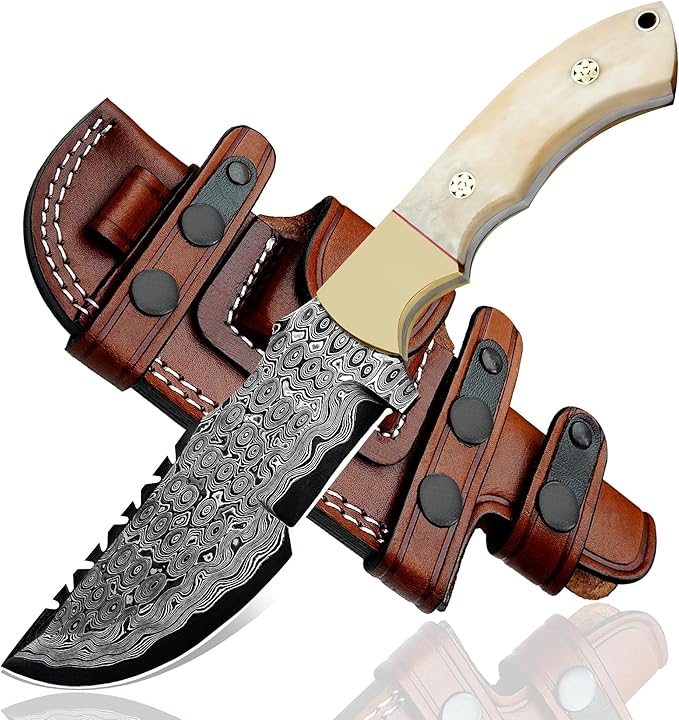 Ottoza Handmade Damascus Hunting Knife with Sheath - Fixed Blade Camping &amp Survival Knives for Men Horizontal Carry Tracker-Style Outdoor Gifts for Men 115