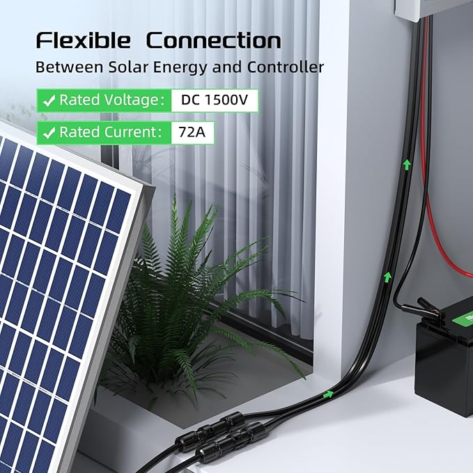 Bateria Power 20Ft 8AWG Solar Panel Extension Cable 10mm² Twin Wire Conductor Parallel Solar Wire Adapter Kit with Waterproof Female &amp Male Solar Connectors for RV Marine Photovoltaic Systems