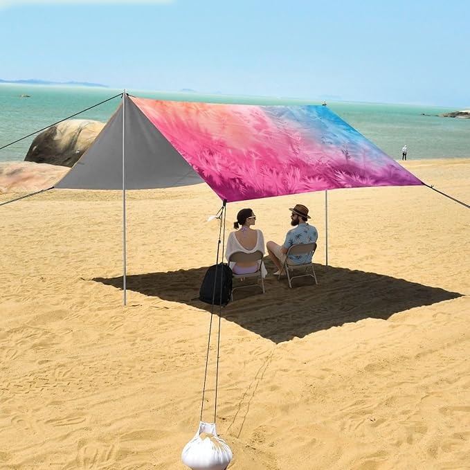 ALAZA Gradient Tie Dye Rainbow Beach Tent Sun Shelter UPF50+ Protection Beach Shade Canopy w/ 4 Sandbags for Outdoor Camping Fishing Backyard Fun Picnic 10x9 ft