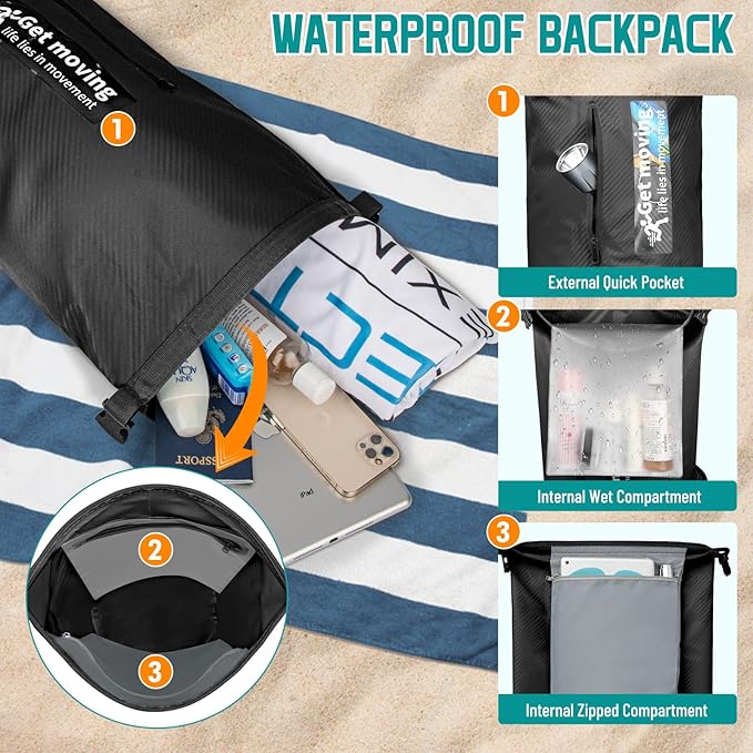 BKNOOU Dry Bag Waterproof Backpack for Women Men 10L/20L Roll Top Lightweight Dry Storage Bag Backpack for Travel Kayaking Boating Rafting Camping Hiking and Beach with Phone Pouch