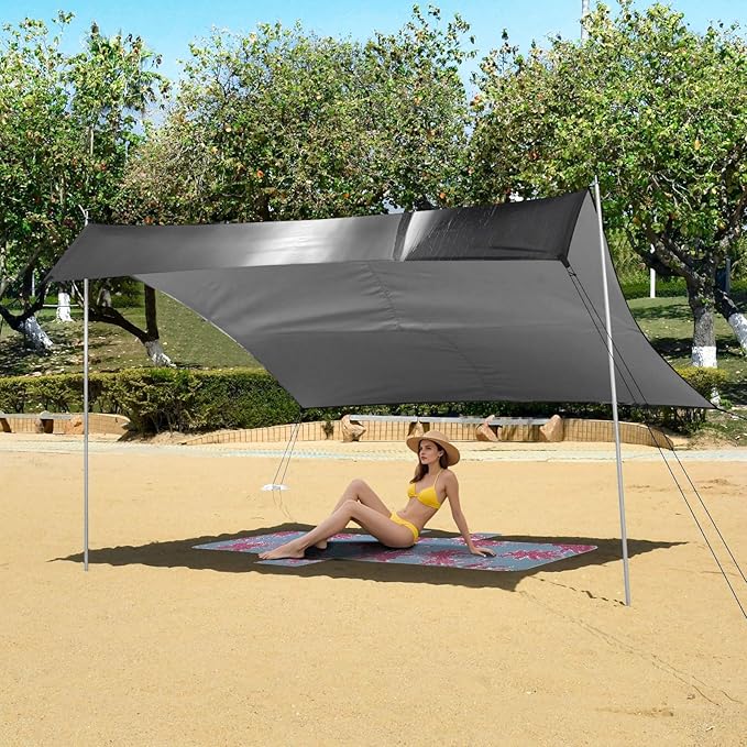 Cliffs Waterfall Beach Tent Sun Shelter Set UPF50+ UV Protection 10.5 x 9.19 FT Camping Shade Canopy with Sandbags Sand Anchors Carrying Bag and Others