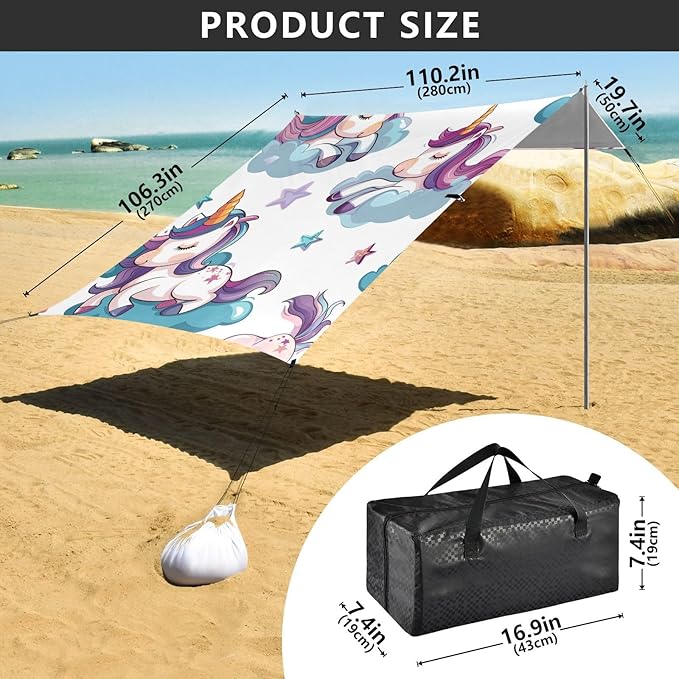ALAZA Sleeping Unicorn Seamless Beach Tent Sun Shelter Portable Canopy Sunshade for Outdoor Camping Picnics Backyard Fun 10x9 ft