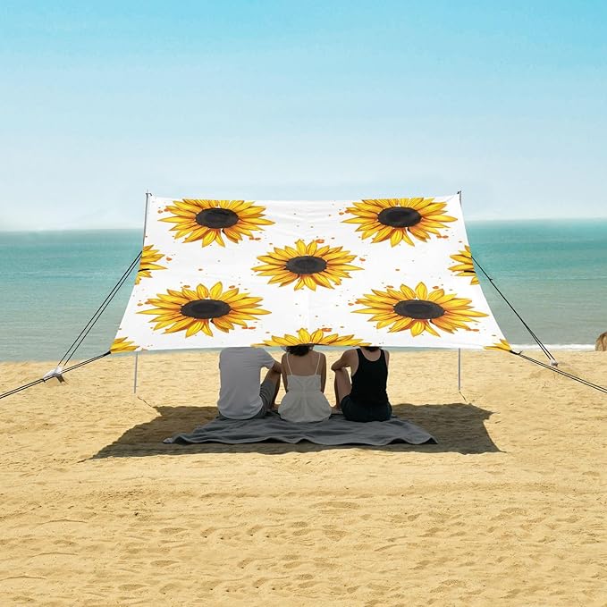 Beach Canopy with Windproof Ropes &amp Sandbags Beach Tent Sun Shade Sun Shelter for Camping Trips Fishing Backyard Fun or Picnics Sunflower