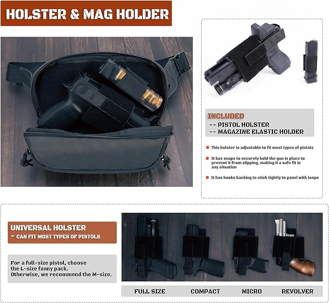 SHANGRI-LA Tactical Fanny Pack for Men and Women Low-Profile Waist Bag Holster Included Multi-Use for Hiking Travel EDC