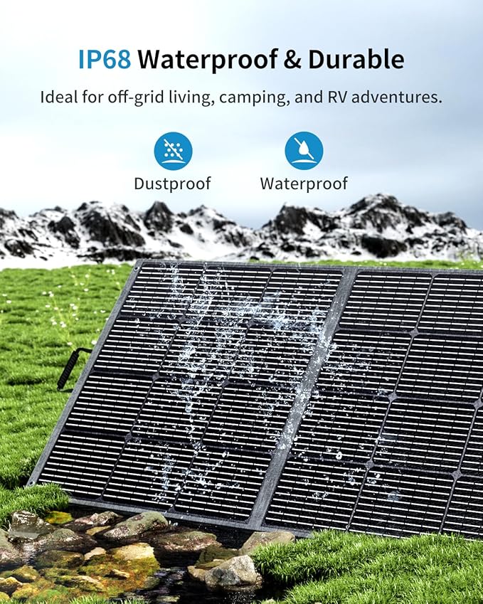 400W Portable Solar Panel with Adjustable Kickstand Foldable &amp Durable 23.5% High Efficiency Waterproof IP68 for Power Station Off Grid Outdoor Adventures Camping RV Road Trip (400W Solar Panel