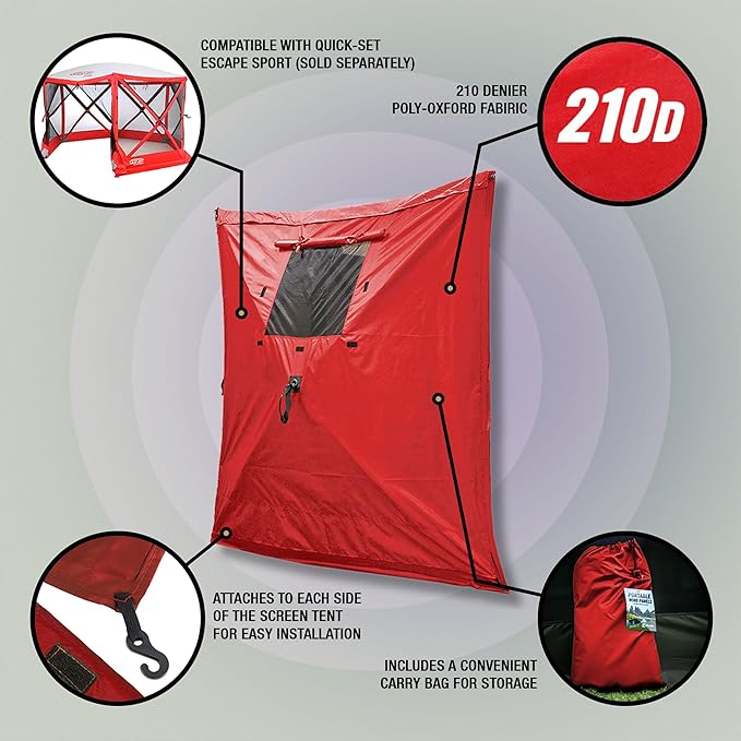 CLAM Quick-Set Wind &amp Sun Panels – 3-Pack Red Accessory for Escape Sport Pop-Up Screen Shelter – Durable Sidewall Attachments for Weather Protection &amp Privacy – with Carry Bag – Tent Not Inclu