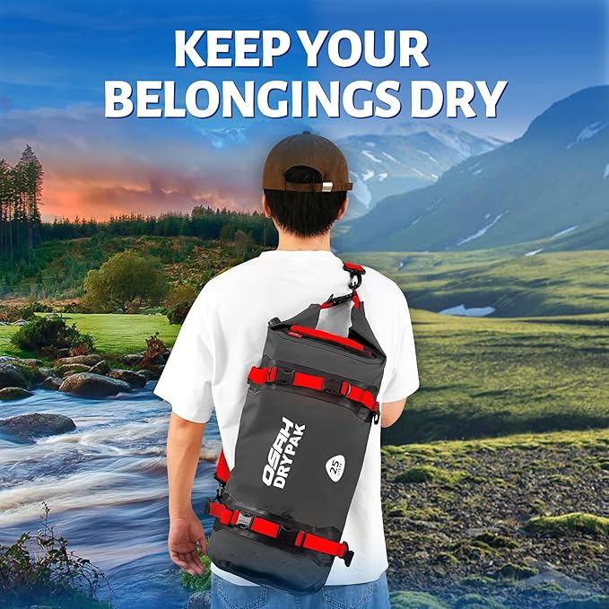 OSAH DRYPAK 25L Waterproof Dry Bag - Motorcycle Luggage Tail Bag with Straps for Back Seat Roll Top Lightweight Waterproof Backpack Sack for Travel Swimming Boating Kayaking Camping and Beach