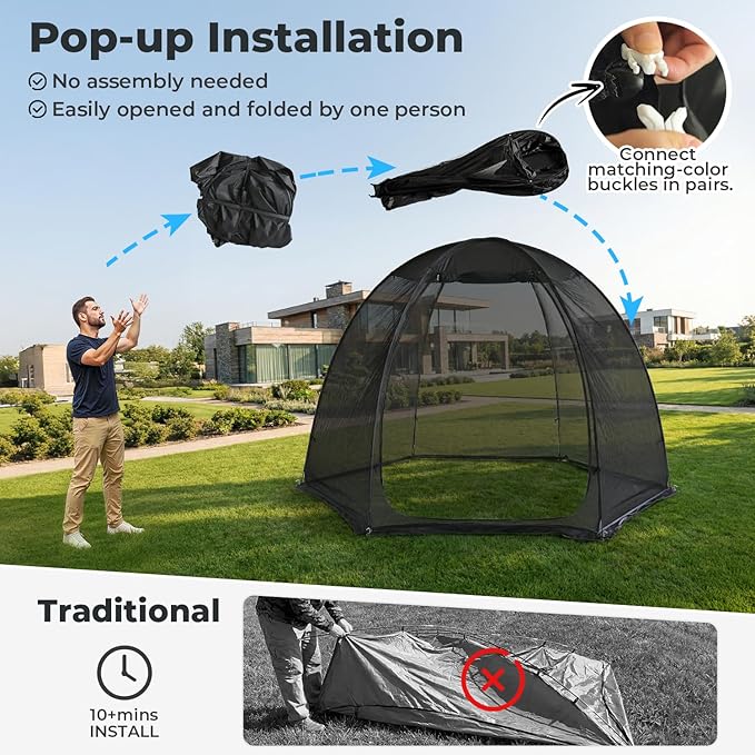 Alvantor® Pop Up Screen House Tent Snap-fit Mesh Screen Gazebo with Peaked Roof Portable Screen Room Canopy Shelter with Sandbags for Camping Backyard Picnic