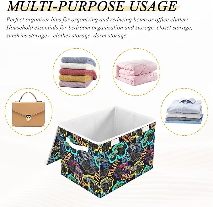 Storage Box Monster Truck Car Closet Storage Bins with Lids Foldable Oxford Fabric Storage Box for Home Bedroom Closet Office (16.5x12.6x11.8 in)
