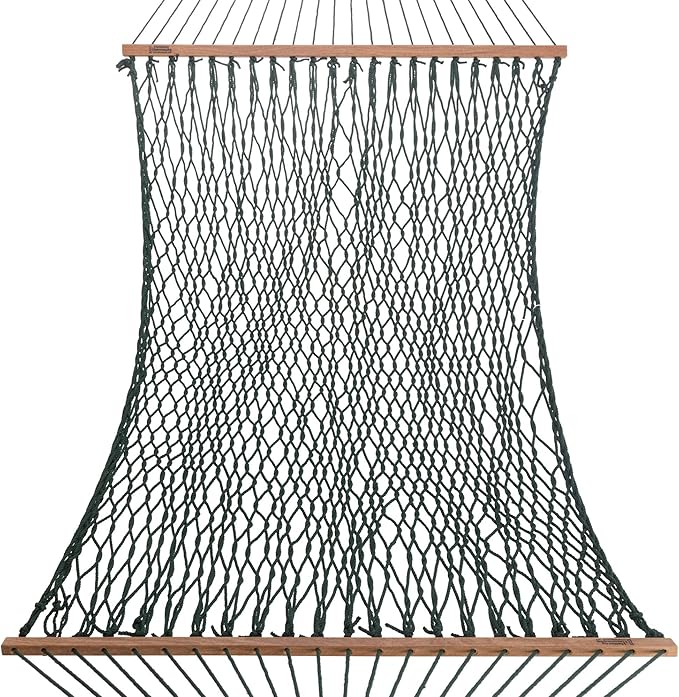 Hatteras Hammocks Small Green DuraCord Rope Hammock – 11 ft. x 45 in. 450 lb Capacity Cumaru Spreader Bar Zinc-Plated Hardware Handcrafted in The USA