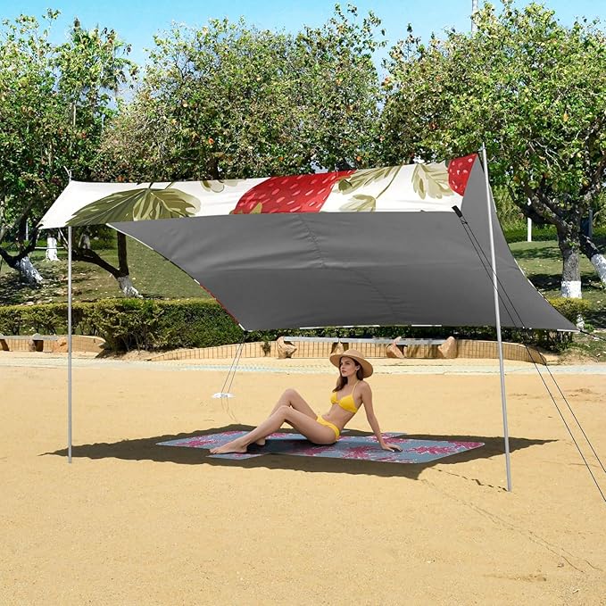 ALAZA Strawberry Leaves Pattern Beach Tent Sun Shelter Portable Canopy Sunshade for Outdoor Camping Picnics Backyard Fun 10x9 ft