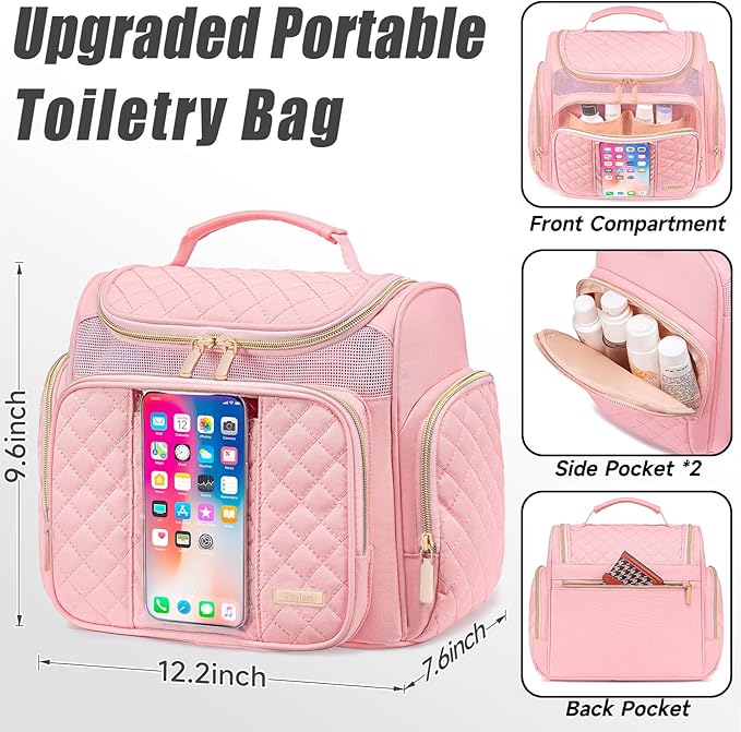 Large Toiletry Bag for Women MenBathroom BagWater Resistant Shower BagMakeup BagPortable Shower Caddy for College DormHanging Travel Toiletry Bag with Transparent Waterproof Phone Pocket