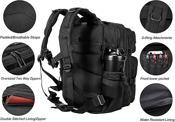 LHI Tactical Military Backpack for Men and Women 25L/35L Army Assault Pack Bag Small Rucksack with Bottle Holder