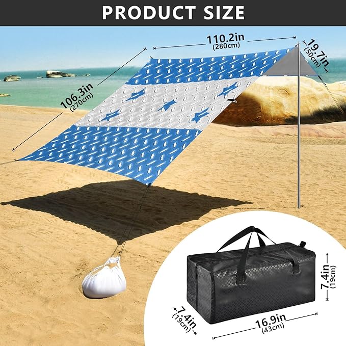 Honduras Flag Honduran National Blue Beach Cabana UPF50+ Lightweight Portable Sun Shelter with Sand Shovel for Camping Picnics Backyard &amp Fishing