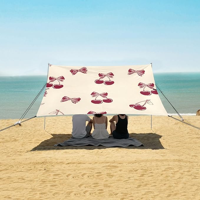 ALAZA Bow Retro Red Cherry Beach Tent Sun Shelter Portable Canopy Sunshade for Outdoor Camping Picnics Backyard Fun 10x9 ft