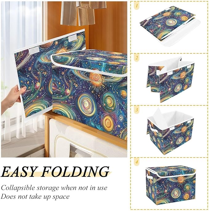 Storage Cube with Lid Abstract Galaxy Print 16.5×12.6×11.8 IN 1 Pack Collapsible Large Capacity Foldable Storage Basket Bin Organizer