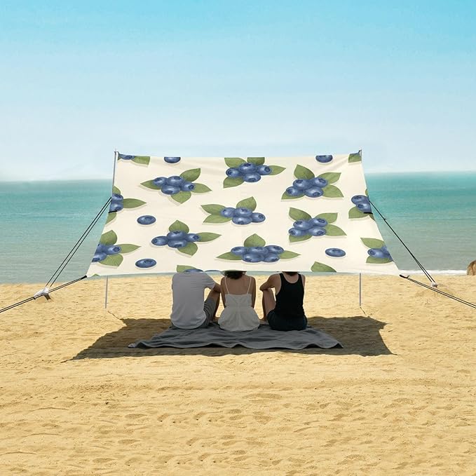 xigua Bluecherry Beach Tent Sun Shelter with Carrying Bag - Silver Coated Oxford Fabric Beach Canopy for Beach Camping Fishing - Includes Windproof Ropes Sandbags &amp Stakes