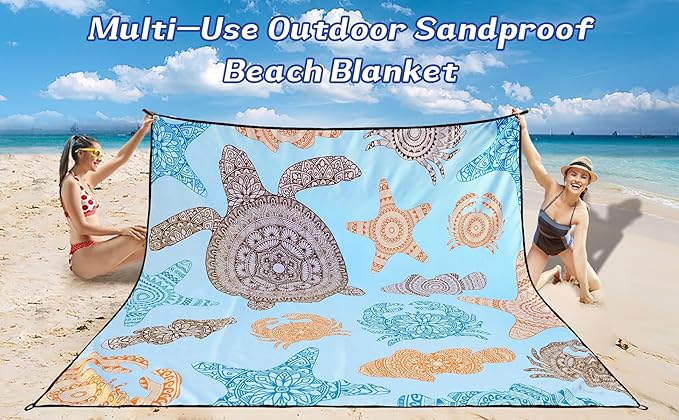 Beach Blanket Waterproof Sandproof Beach Mat 79 X 83/10'x9'for 2-8 Adults Quick Drying Outdoor Picnic Mat Beach Accessories for Travel Camping Hiking