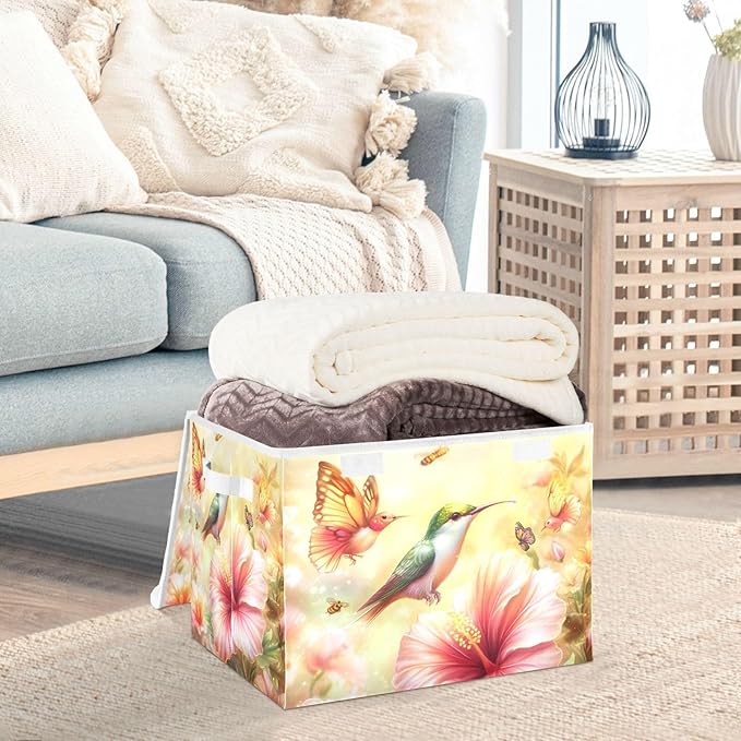 Collapsible Storage Bins with Lids Decorative Fabric Storage Cubes Closet Organizer and Storage Basket Boxes Containers for Clothes Box Chest Nursery Folding Rectangle Hibiscus Blossom and Hu