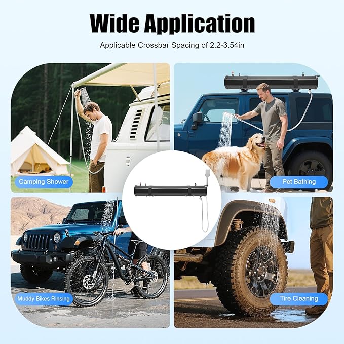 Roof Rack Mount Road Shower Portable Water Tank Camping Shower with 5.58ft Water Pipe &amp Shower Head