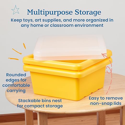 ECR4Kids Square Bin with Lid Storage Containers Yellow 2-Pack
