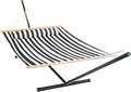 Sunnydaze Quilted Double Hammock with Stand for Outside - 350-Pound Capacity 2-Person Hammock with Stand - 12-Foot Stand - Black and White