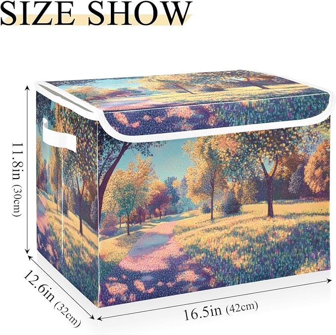 Storage Cube with Lid Aesthetic Landscape Print 16.5×12.6×11.8 IN Collapsible Large Capacity Foldable Storage Basket Bin Organizer