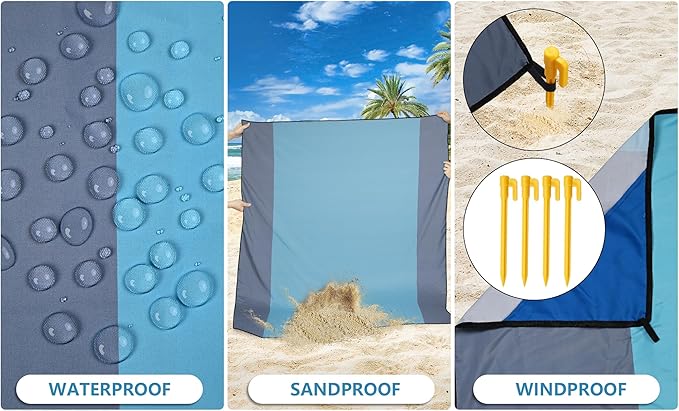 WIWIGO Beach Blanket Waterproof Sandproof Beach Mat 79 X 83/10'x9'for 2-8 Adults Quick Drying Outdoor Picnic Mat Beach Accessories for Travel Camping Hiking