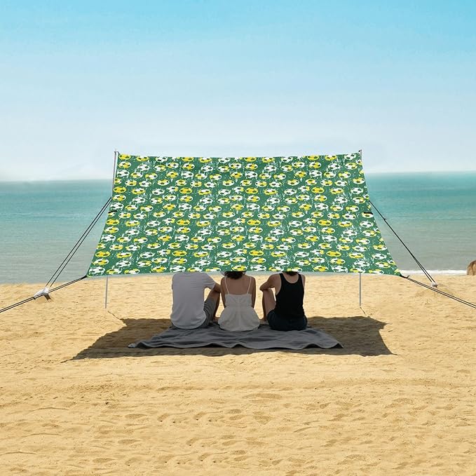 ALAZA Soccer Football Green Beach Tent Sun Shelter UPF50+ Protection Beach Shade Canopy w/ 4 Sandbags for Outdoor Camping Fishing Backyard Fun Picnic 10x9 ft