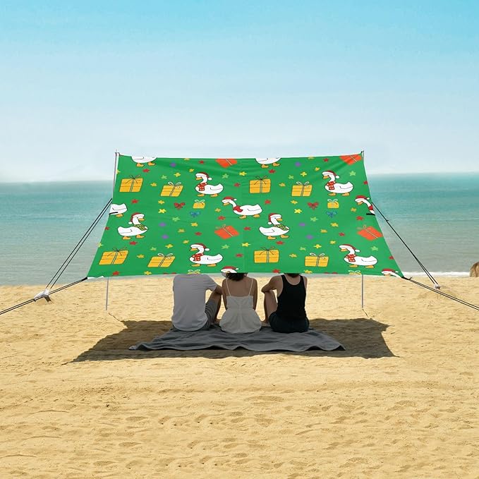 xigua Duck Beach Tent Sun Shelter with Carrying Bag - Silver Coated Oxford Fabric Beach Canopy for Beach Camping Fishing - Includes Windproof Ropes Sandbags &amp Stakes