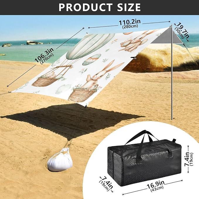 ALAZA Easter Bunnies Easter Eggs Baskets Hot Air Balloons Beach Tent Sun Shelter Portable Canopy Sunshade for Outdoor Camping Picnics Backyard Fun 10x9 ft