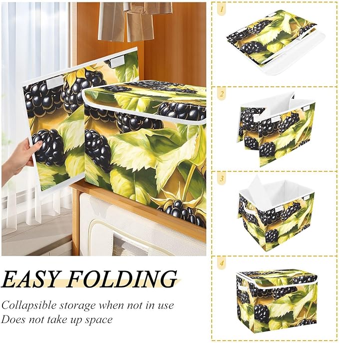 Vintage Grape Storage Cube Bins Basket with Lid Collapsible Flip-top Fabric with Handle for Home Bedroom Closet Office 16.5×12.6×11.8 in