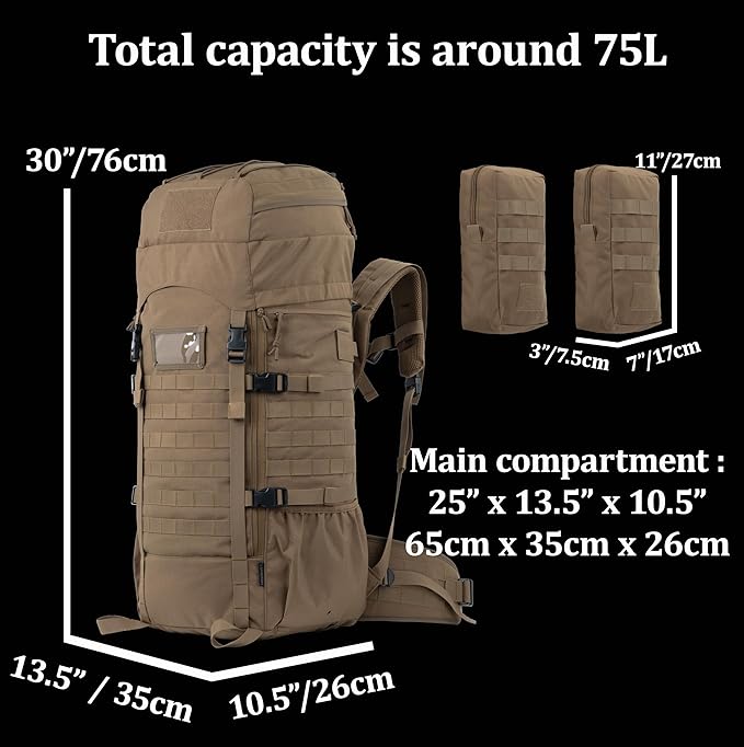 75L Tactical Backpack with Internal Frame MOLLE and Hydration System