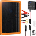 FieryRed 10W 12V Solar Panel Car Battery Charger &amp Maintainer Waterproof Trickle Charger with Built-in Controller Cig Plug Alligator Clips USB-C USB-A Outputs for Car Boat RV Tractor