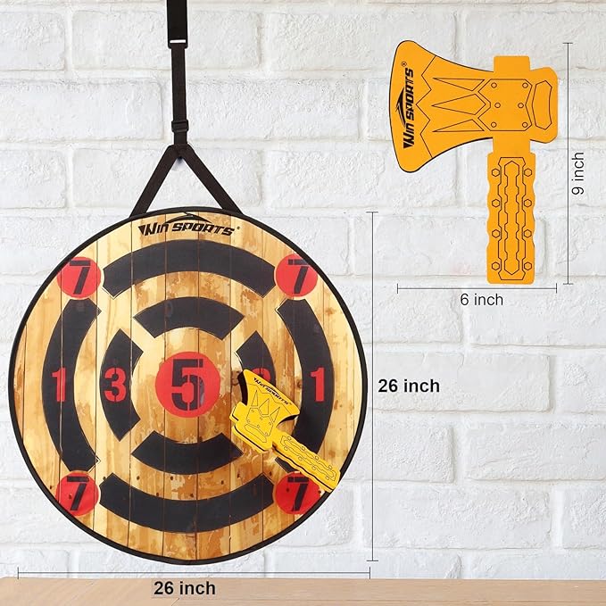 Toy Foam Axe Throwing Game - Indoor Outdoor Target GameIncludes Two Foam Axes One 26” Easy Fold Target and A Carry Bag