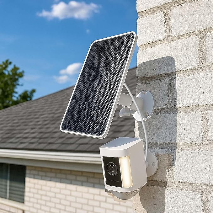 Solar Panel for Ring Camera - Charger for Ring Outdoor Cam (Stick Up Cam) Plus &amp Pro/Spotlight Cam Plus &amp Pro (Battery Models) -13FT Cable USB-C/Barrel/Micro Connectors 6.5W Weatherproof -