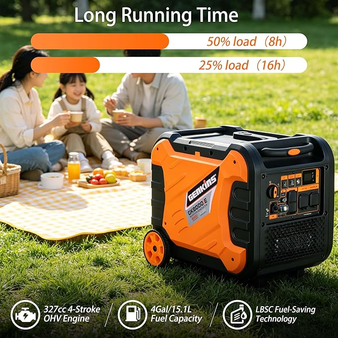 Genkins Inverter Generator 8000W Outdoor Portable Generators Gas Powered Super Quiet with Parallel Capability Electric Start Ideal for Home Backup RV Camping Travel