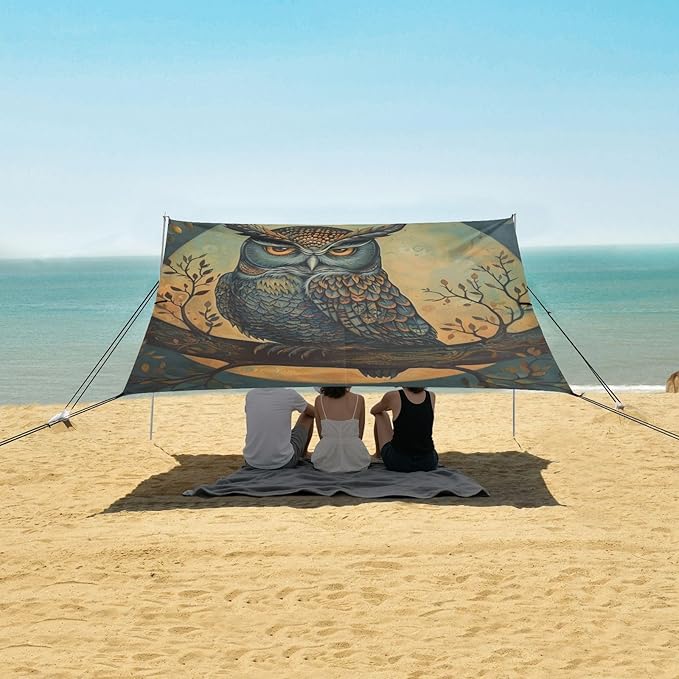 ALAZA Owl Tree Beach Tent Sun Shelter Portable Canopy Sunshade for Outdoor Camping Picnics Backyard Fun 10x9 ft