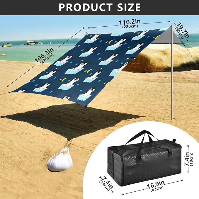 Beach Canopy with Windproof Ropes &amp Sandbags Beach Tent Sun Shade Sun Shelter for Camping Trips Fishing Backyard Fun or Picnics Penguins