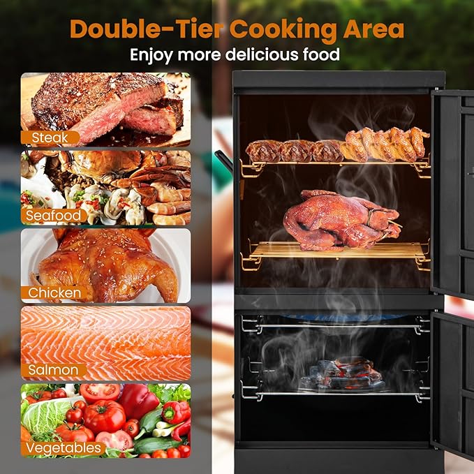 Giantex Outdoor Smoker with Double Doors 2 Detachable Grill Netting Smoking Racks Charcoal Pan &amp Water Pan 4 Air Vents Thermometer Vertical Charcoal Smoker for Barbecue Camping Backyard Grill