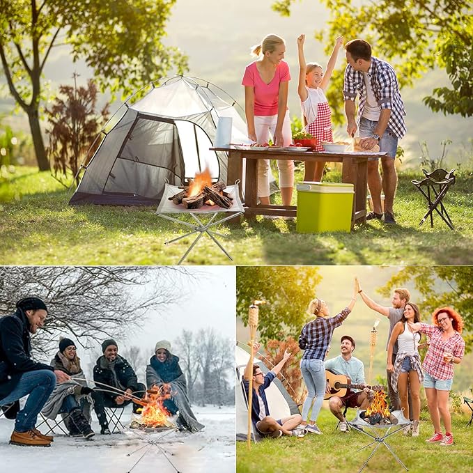 22 inch Portable Outdoor Fire Pit for Camping Upgrade Foldable Stainless Steel Mesh Fire Pits for Outside Wood Burning Collapsible Fireplace for PatioCampingBonfireBackyardGardenBBQ