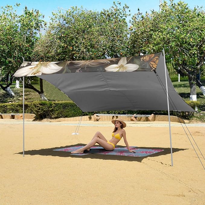 ALAZA Highland Cattle Lily Beach Tent Sun Shelter Portable Canopy Sunshade for Outdoor Camping Picnics Backyard Fun 10x9 ft