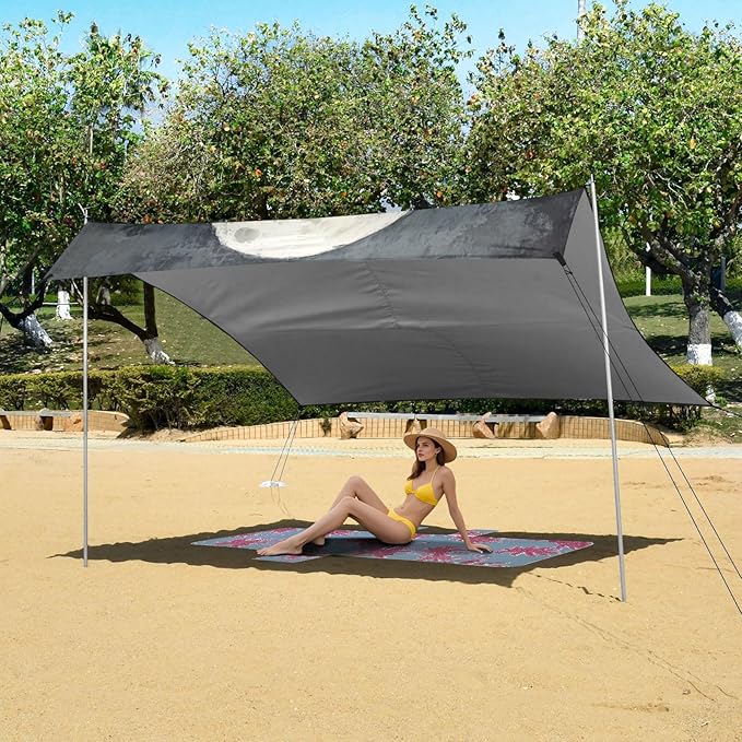 ALAZA Wolf Howling Moon Beach Tent Sun Shelter UPF50+ Protection Beach Shade Canopy w/ 4 Sandbags for Outdoor Camping Fishing Backyard Fun Picnic 10x9 ft