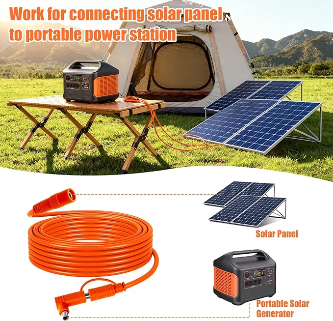 14 AWG Solar Extension Cable 50FT for Jackery 8mm DC7909 Solar Panel Cable Cord Female to Male with DC8020 Male Adapter for GZ Yeti Aker Jackery Portable Power Station