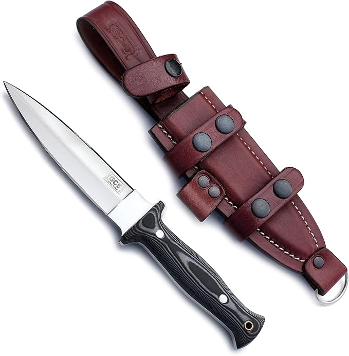 GCS Handmade Hunting Knife Full Tang Black Micarta Handle D2 Steel with Cowhide Right and Left Leather Sheath for Hunting Camping Bushcraft and EDC (GCS-165)