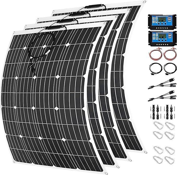 1600 Watt Solar Panel Kit 4 × 400 Watt Flexible Solar Power Panel Photovoltaic Module with 40A Solar Charge Controller Monocrystalline Solar Panel for Camping Off Grid Battery Charging Boat