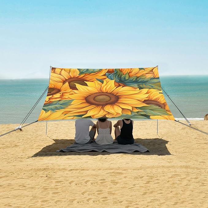 ALAZA Watercolor Sunflower Floral Beach Tent Sun Shelter Portable Canopy Sunshade for Outdoor Camping Picnics Backyard Fun 10x9 ft