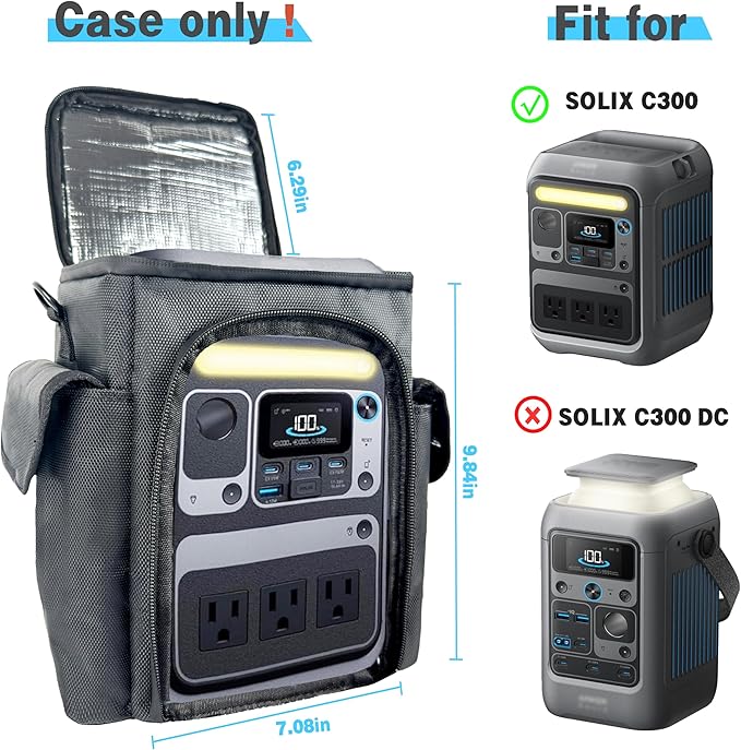 Waterproof Travel Bag Compatible with Anker SOLIX C300 Portable Power Station Outdoor 288Wh LiFePO4 BatteryPower Bank Station Storage Case Cover with Two Pockets and Adjustable Strap