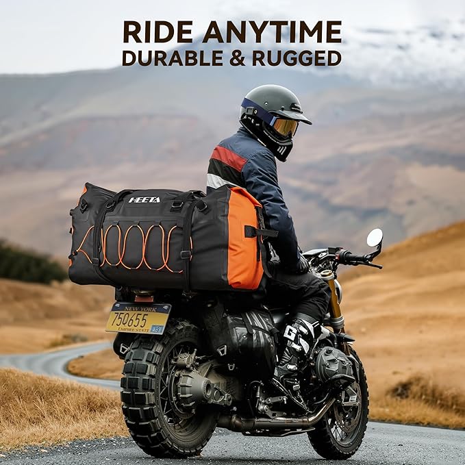 HEETA Waterproof Duffel Bag Motorcycle Dry Bag Backpack 60L/80L Extra Large Rolltop Travel Duffle Bags with Straps &amp Handles for Kayaking Rafting Boating Canoeing Camping Gym Beach Cruise Ship